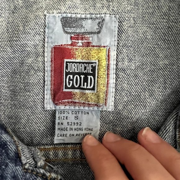 Jordache Gold 80's Vintage Light Wash Acid Jean Jacket Gold Buttons Cotton Small - Picture 7 of 10